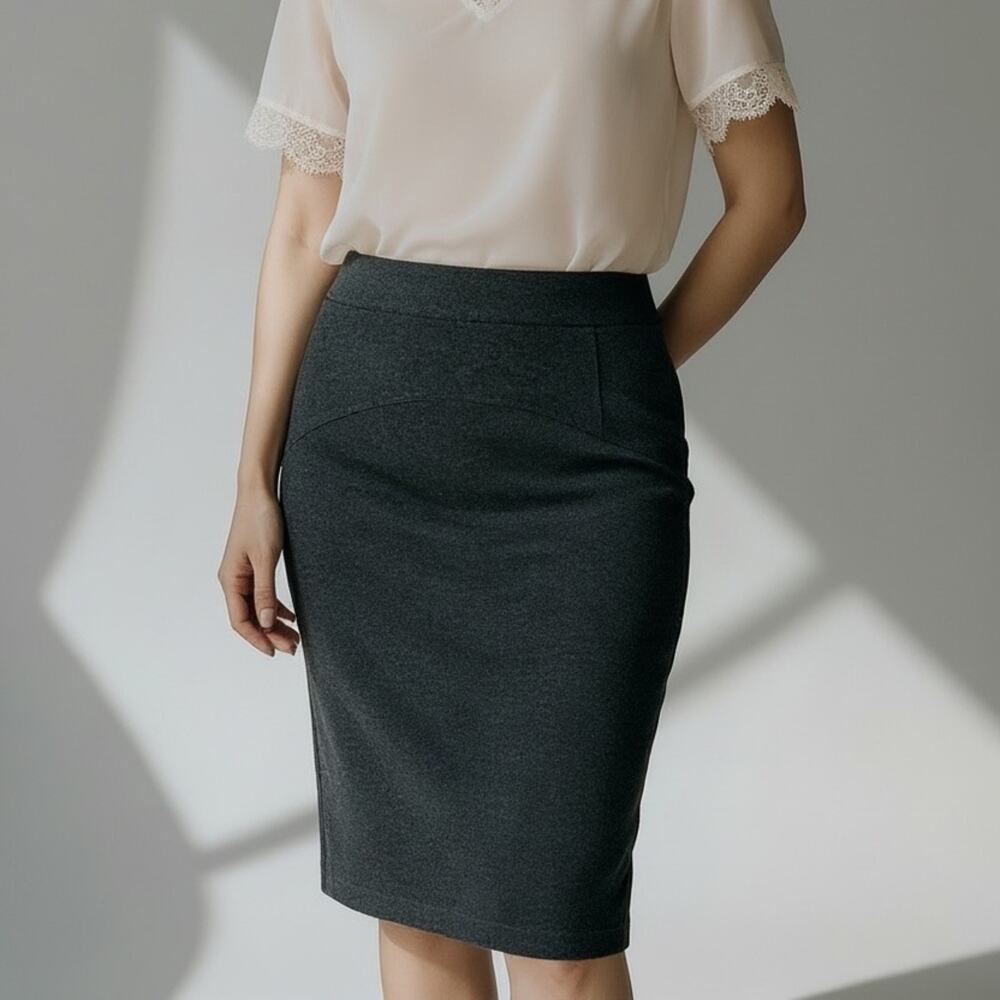 Diane von Furstenberg Marta Pencil Skirt 100% Wool Charcoal Size 12 NWT Corpcore